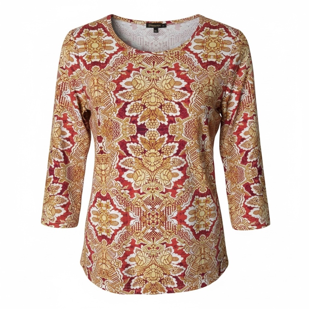 J.McLaughlin Catalina Cloth Mandala Print 3/4 Sleeve Top Coastal Grandma Size M - Picture 2 of 7